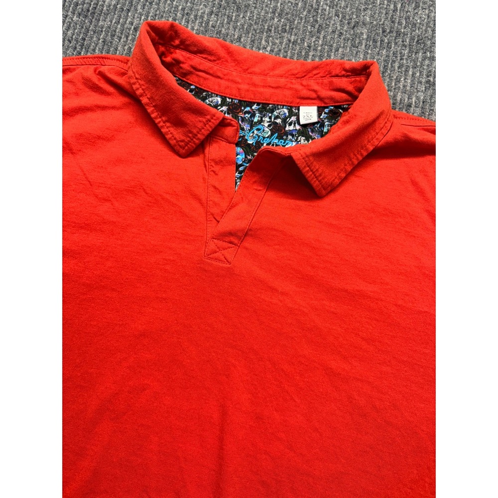 Robert Graham Mens 2XL Red Skull Rose Floral Trim Cotton Modal Polo Shirt